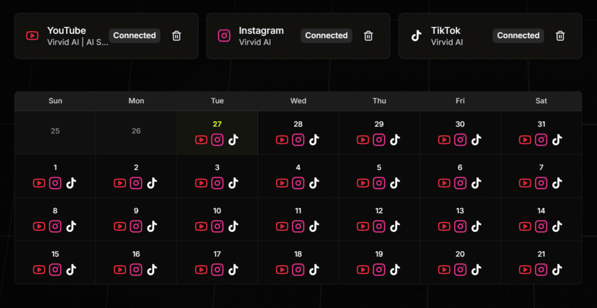 Virvid caption editor with trending caption styles and one-click export to TikTok, Instagram Reels, and YouTube Shorts for faceless AI-generated videos