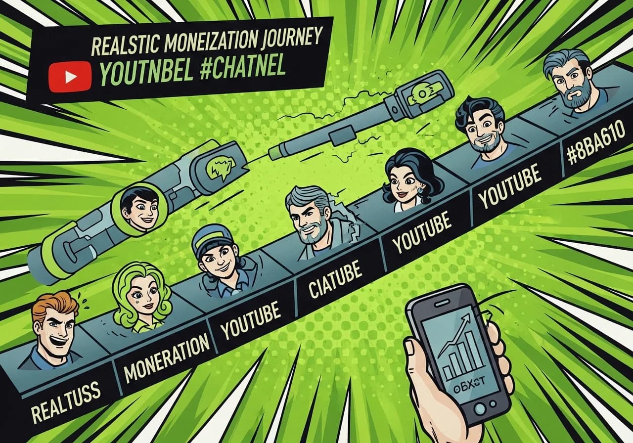 Cover Image for A detailed timeline visualization showing the realistic monetization journey for faceless YouTube channels. Left side shows Month 1-2: channel setup, first 10-15 videos uploaded, 50-200 subscribers, analytics dashboard showing low but growing metrics. Center shows Month 3-4: the breakthrough moment with 500-700 subscribers, watch time graph climbing toward 2,000 hours, one video going viral with 50K+ views, algorithm recommendation notification. Right side shows Month 5-6: hitting monetization thresholds with celebration badges for 1,000 subscribers and 4,000 watch hours achieved, YouTube Partner Program approval email, first AdSense payment notification. Top of image displays two parallel paths: Shorts path showing faster subscriber growth (10M views in 90 days, achieved Month 4) versus Long-form path showing steadier climb (4K hours, achieved Month 6). Background shows production volume indicators: 60-80 total videos uploaded, 3-4 videos per week consistency, retention rate improving from 35% to 55%. Bottom shows key milestones with timestamps and realistic expectations rather than overnight success myths.